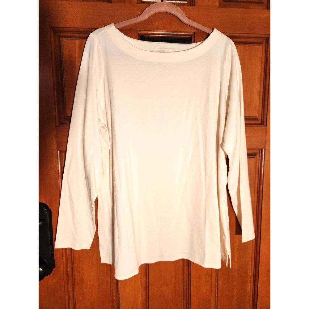 Belle by Kim Gravel White Long Sleeve Top Boat Neck Size 1X